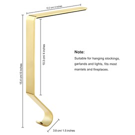 Sunshane Christmas Stocking Holders Metal Mantel Stocking Hanger Hooks Fireplace Hang Grips for Christmas Party Decorations (Gold, 4)