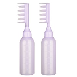 UNVOJL 2 Pack Root Comb Applicator Bottle Hair Dye Dispensing Bottle with Scale for Home Salon (Purple)