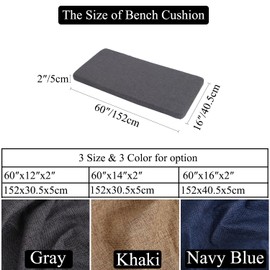 Barpoullar Custom Long Dining Bench Cushion for Indoor Furniture Non-slip Rectangle Window Seat Cushions 60″x16″ Inch, Khaki