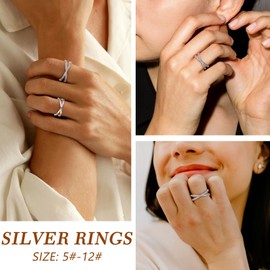 Bestyle Silver Cubic Zirconia Cross Ring for Women Gilrs 2mm Sterling Silver Band Ring Minimalist Women Girls Simulated Diamond Ring Cute Stunning Finger Ring Jewelry, Size 5