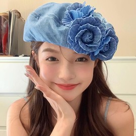 Danse Jupe Women Blue Denim Beret French Artist Painter Beanie Hat Cap