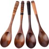 4pc-Handmade Japanese Style Wooden Soup Spoons with Tied Line on