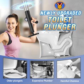 Toilet Plunger, Air Drain Blaster, Drain Clog Remover Tool, Heavy Duty Toilet Plunger with Visual Barometer, Toilet Clog Remover Powerful Toilet Plunger for Sink Bathroom Kitchen Clogged Pipe, Black