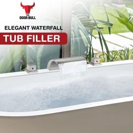 Roman Tub Faucet Waterfall Tub Filler | Deck Mount Brass Faucet | 3-Hole with 2 Handles | High Flow, Anti-Corrosion, Modern Design