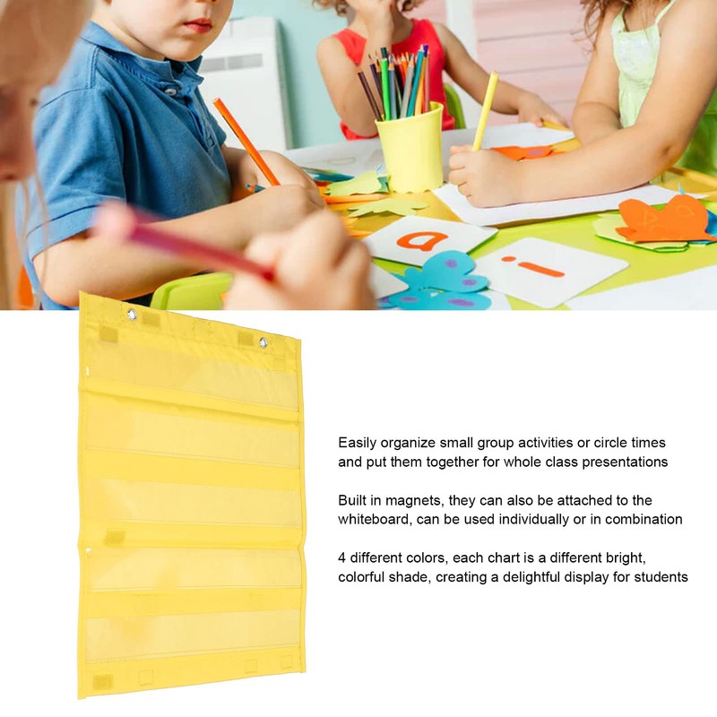 Magnetic Pocket Chart,5 Rows Transparent Pockets Schedule,Pocket Chart Squares for