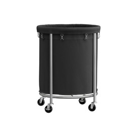 SONGMICS HOME Laundry Basket with Wheels, Rolling Laundry Hamper, Round Laundry Cart with Steel Frame and Removable Bag, Organiser:_Black_18.5 Gal (70L)