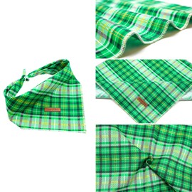 Lionheart glory Green Plaid Dog Bandana 1 Pack Washable Soft Dog Scarf, Square Adjustable Dog Bandanas for Medium Large Dogs