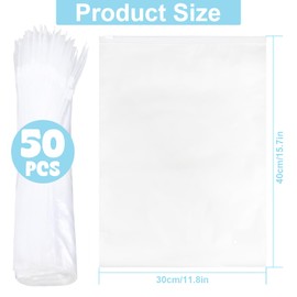 VORHOT Pack of 50 Large Zip Bags, 40 x 30 cm, Plastic Frosted Zip Bags, Reusable with Ventilation Holes for Clothes, Cosmetics, Travel Storage, Home Organisation