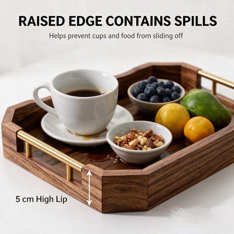 Wooden Serving Tray with Metal Handles, Acacia Wood Rectangular Decorative