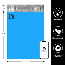 POLYSELLS 200 pcs 6x9 Inches Blue Poly Mailers Shipping Envelopes, Strong Adhesive Sealing, Waterproof, and Tear-resistant Postal Mailing Bags for Small Business, Clothes, Non-Fragile Items