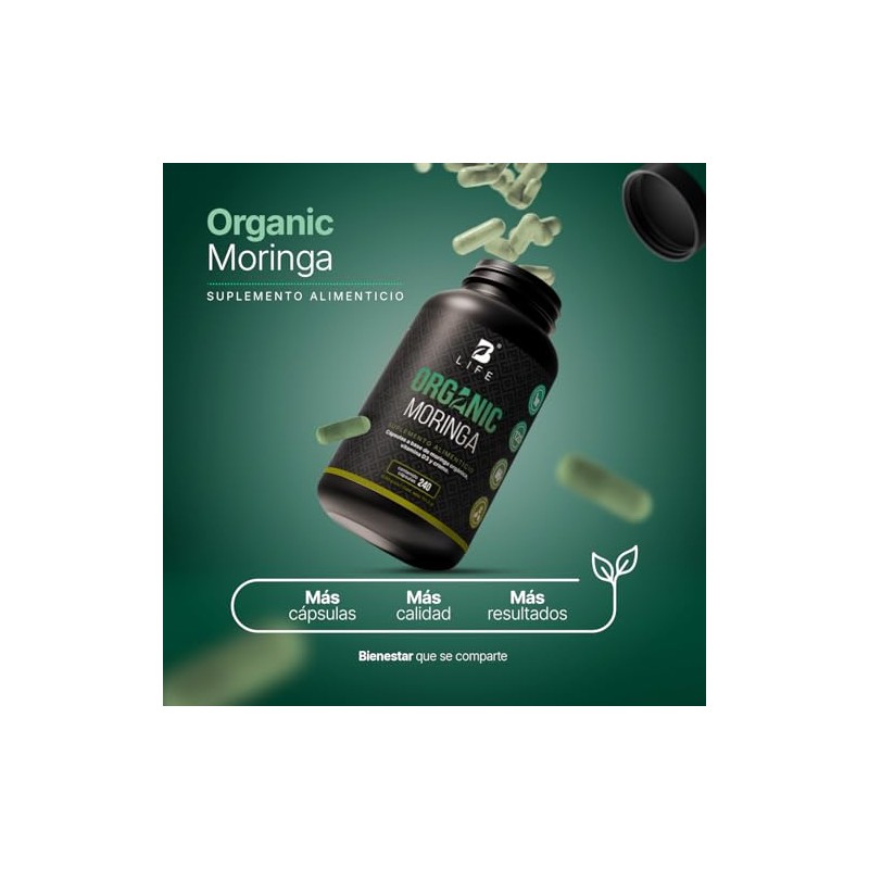 Life Moringa Orgánica 240 Cápsulas 1000mg Por Porción Superalimento Potenciado
