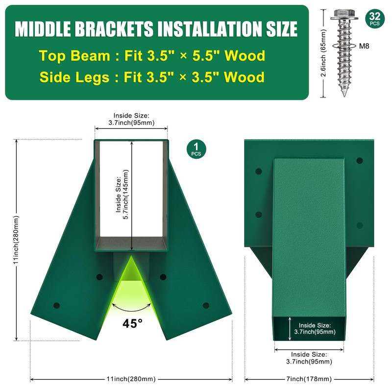 BeneLabel A-Frame Middle Swing Set Brackets, Heavy Duty Steel Swing