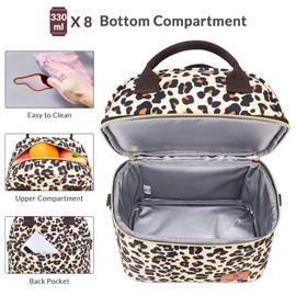 Hafmall Insulated Lunch Bag for Women Men, 9L Dual Compartment Lunch Cool Bag for Work School, Adult Lunch Bag with Shoulder Straps, Leopard