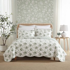 Laura Ashley - Full/Queen Quilt Set, Elegant Lightweight Bedding with Matching Sham(s), Super Soft and Cozy Home Decor (Portland Floral Green, Full/Queen)