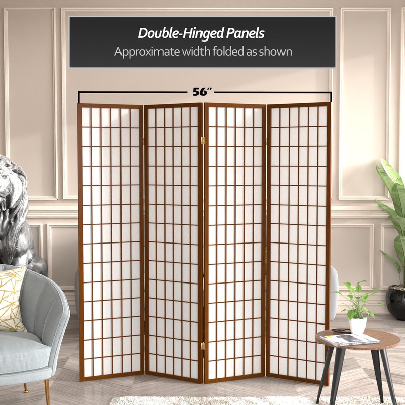 Red Lantern 6 ft. Tall Window Pane Shoji Screen-Walnut-4 Panels