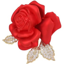 xutao Red Rose Brooch Alloy Rhinestone Flower Badge Lapel Pin Floral Brooch Valentine's Day Rose Pin Unisex Gift Clothing Sports Packaging Decoration, Metal