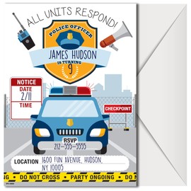 Police Party Invitations for Boys and Girls with Envelopes - (Pack of 20) - Police Themed Invites for Children and More. Fill in Style