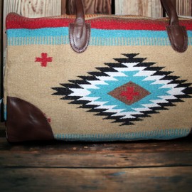 Aztec Large Weekender Southwestern Duffel Bag Saddle Blanket Bag 100% Leather Handles (Cayman)
