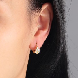 CiNily White Opal Leaf Drop Earrings for Women Hypoallergenic, Short Leverback Drop Earrings 14K Gold Plated Hanging Lever Earrings Opal Hoops Fashion Jewelry Christmas Gifts for Sensitive Ears