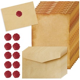 Vintage Letter Paper with Envelope Set with 16 A5 Old Paper, 10 Vintage Paper Envelopes, 10 Wax Seal Stickers, Letter Paper with Envelope Vintage, Medieval Writing Paper, Note Paper
