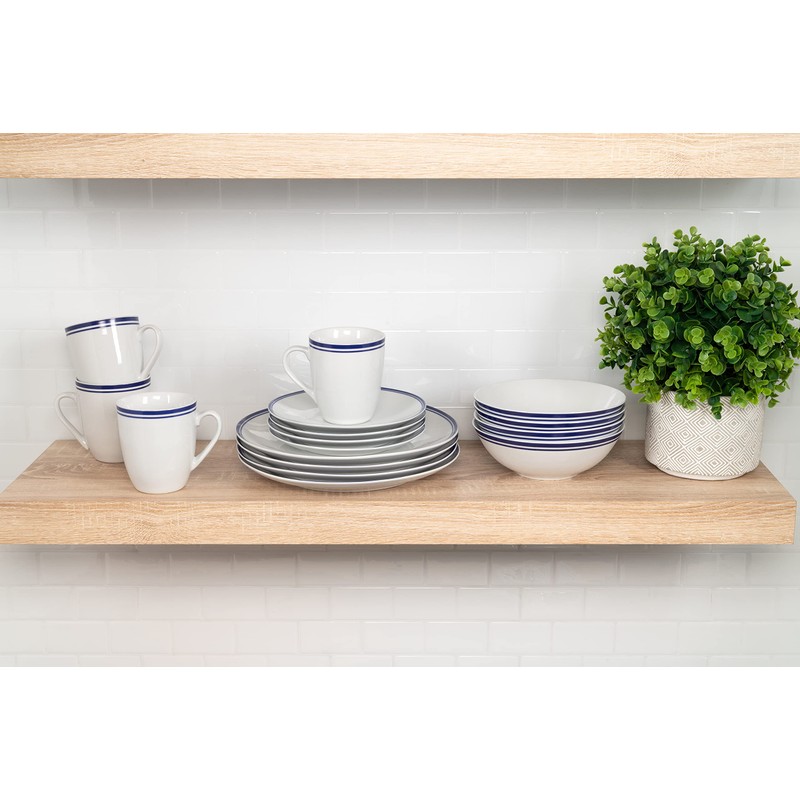 10 Strawberry Street Café Stripe 16 Piece Coupe Dinnerware Set,