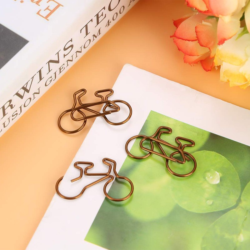 20 Pcs Bicycle Shape Metal Paper Clips Coffee Bookmark Office
