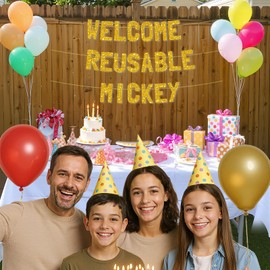 Meowoo Sparkling Welcome Mickey Banner, Thick 300gsm Glitter Letters, Easy Setup & Reusable Decor for Kids Party Celebration Supplies