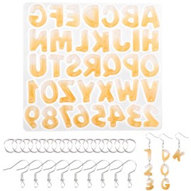 Gartful Mini Alphabet Silicone Molds Set, Letter Molds for Epoxy Casting Small Number Alphabet Resom Mold with Earrings for DIY Earring Necklace Pendant Jewelry Resin Crafts Decor, Silver