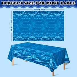 OHOME 2 Pack Beach Party Decorations - Ocean Waves Plastic Tablecloth for Pool Party Decorations - Sea Water Print Table Cover for Summer Birthday Beach Theme Blue Backdrop Banner