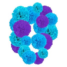 Blue and Purple Paper Pom Poms,10",12" Tissue Pom Poms for Party Hanging Decorations - 12 PCS