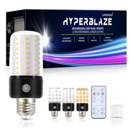 HYPERBLAZE Battery Operated Light Bulbs for Lamps, Wide Bright & 3 Colors & Dimmable Rechargeable Light Bulbs with Remote for Sconces, USB+ E26 Lamp Socket Charging for Non-Hardwired Fixture