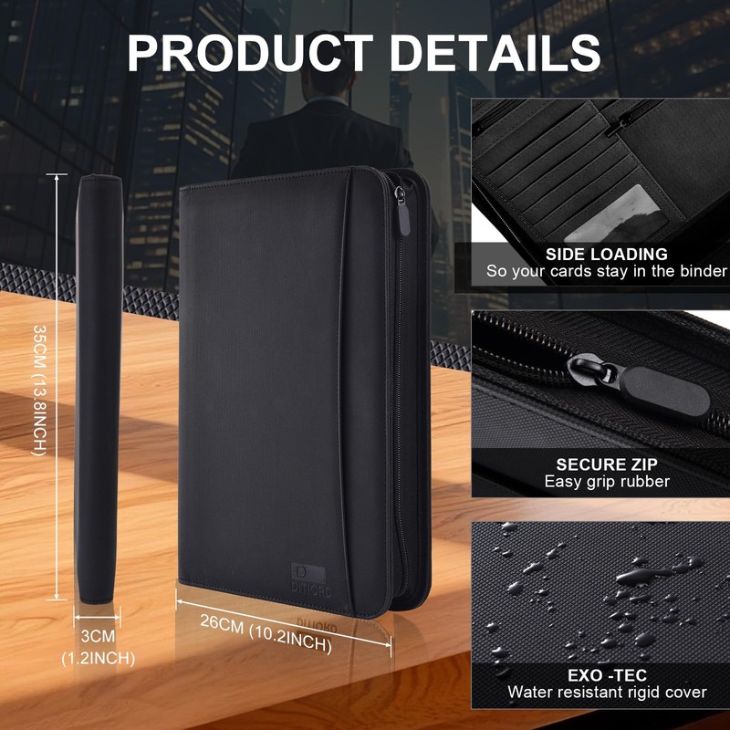 Premium Vegan Leather Padfolio 8.5"x11" Zipper Business Organizer for Legal