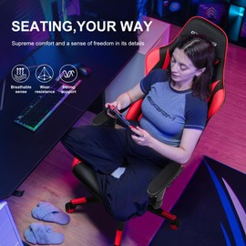 GTRACING Gaming Chair with Footrest, Ergonomic Computer Game Desk Chair, Reclining Gamer Chair Seat Height Adjustment, Swivel Rocker with Headrest and Lumbar (Brickred)