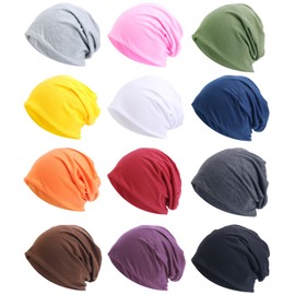 Tergy 12 Pieces Unisex Beanie Hats for Men Women Slouchy Beanie Hip-Hop Caps Lighweight Soft Skull Caps for Chemo Sleep (Polyester, Multicolor)