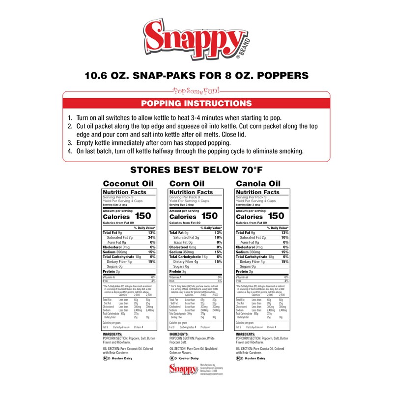 Snappy Snap-Paks, All in One Popcorn Kit, Yellow Popcorn Portion