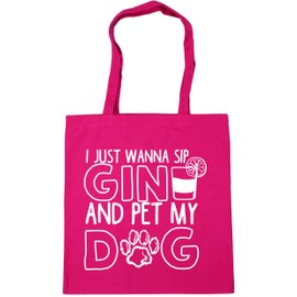 Hippowarehouse I just want to sip gin and pet my dog Tote Shopping Gym Beach Bag 42cm x38cm, 10 litres