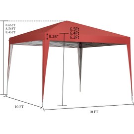 10 x 10 ft Pop-Up Canopy Tent Gazebo for Beach Tailgating Party Red