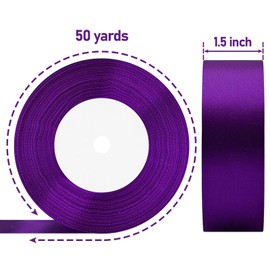 Showin 1 1/2 Inch Double Face Satin Ribbon Purple, 50Yards Craft Fabric Ribbon for Gift Wrapping, Floral Bouquets, Wedding Decoration