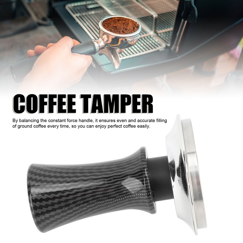 58mm Coffee Tamper Carbon Fiber Elastic Handle Stainless Steel Bottom