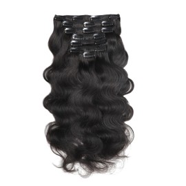 Anrosa Body Wave Clip in Hair Extensions Real Human Hair Clip 18 Inch Seamless Clip in Hair Extensions Human Hair Natural Black #1B 120g