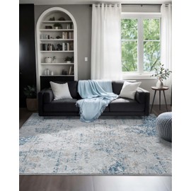 Ruggnovea Area Rug 5x7 Machine Washable Rug Vintage Traditional Floor Cover Foldable Thin Retro Indoor Non Slip Carpet Floral Print Mat Bedroom Living Room Dining Room Office,Hidden Pattern Blue