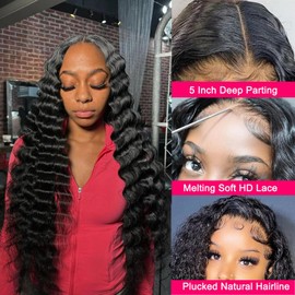 Karlami 5x5 HD Lace Closure Wigs Human Hair Wet and Wavy Deep Wave Lace Front Wigs Human Hair Glueless Wigs Pre Plucked 180% Density Wig (5X5 Black, 18 inch, Deep Curly)