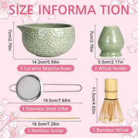 Matcha Whisk Set, 5 Pcs Matcha Making Kit with Ceramic Matcha Bowl with Spout, Matcha Whisk and Holder, Bamboo Scoop, Powder Starter Sifter for Matcha Lovers and Tea Ceremony