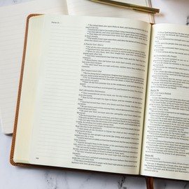 KJV Notetaking Bible, Large Print Edition, Brown LeatherTouch, Red Letter, Wide Margins, Journaling Space, Single-Column, Reading Plan, Easy-to-Read Bible MCM Type