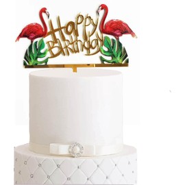 Decoración para tartas, diseño de flamenco acrílico con decoración de feliz cumpleaños, accesorio para tartas, regalo 2002-CL (paquete de 1)