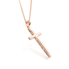 POPLYKE Cross Necklace for Women Men Rose Gold Plated 925 Sterling Silver Philippians 4:13 I Can Do All The Things Inspirational Jewellery Gifts for Men 20+2''