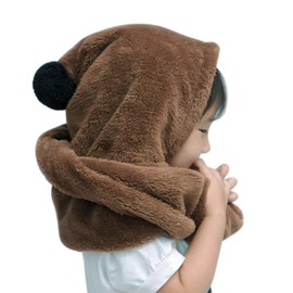 Hooded Scarf Winter Warm Scarf Hat Plush Winter Hat Women's 3 in 1 Fur Hat Warm Scarf Gloves Boys Girls Plush Hat Windproof Cold Protection Winter Hat Long Scarf Outdoor Sports Leisure, brown