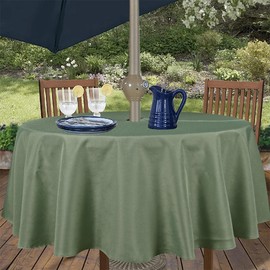 youngseahome Outdoor Tablecloth Wrinkle-Free Stain Resistant Waterproof Polyester Fabric Table Cover with Zipper Umbrella Hole for Picnic/Party/Dinner/Patio Garden(70inch Round,Zippered,Sage Green)