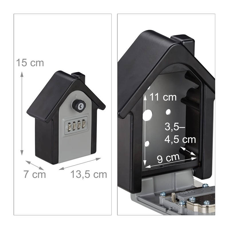 Relaxdays Keybox House, 4-Digit Combination Lock Safe, Emergency Key, Wall-mounted