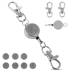 LanFly Reel Key Chain Reel Strap, Extendable, 13.8 inches (35 cm), Strong for Pass Cases, Commuter Passes, Retractable Key Holder, Carabiner Included, Durable, Holds ID Card Holder, Silver Hardware